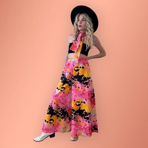 Vintage 1960s Psychedelic Palazzo Pant & Scarf Set